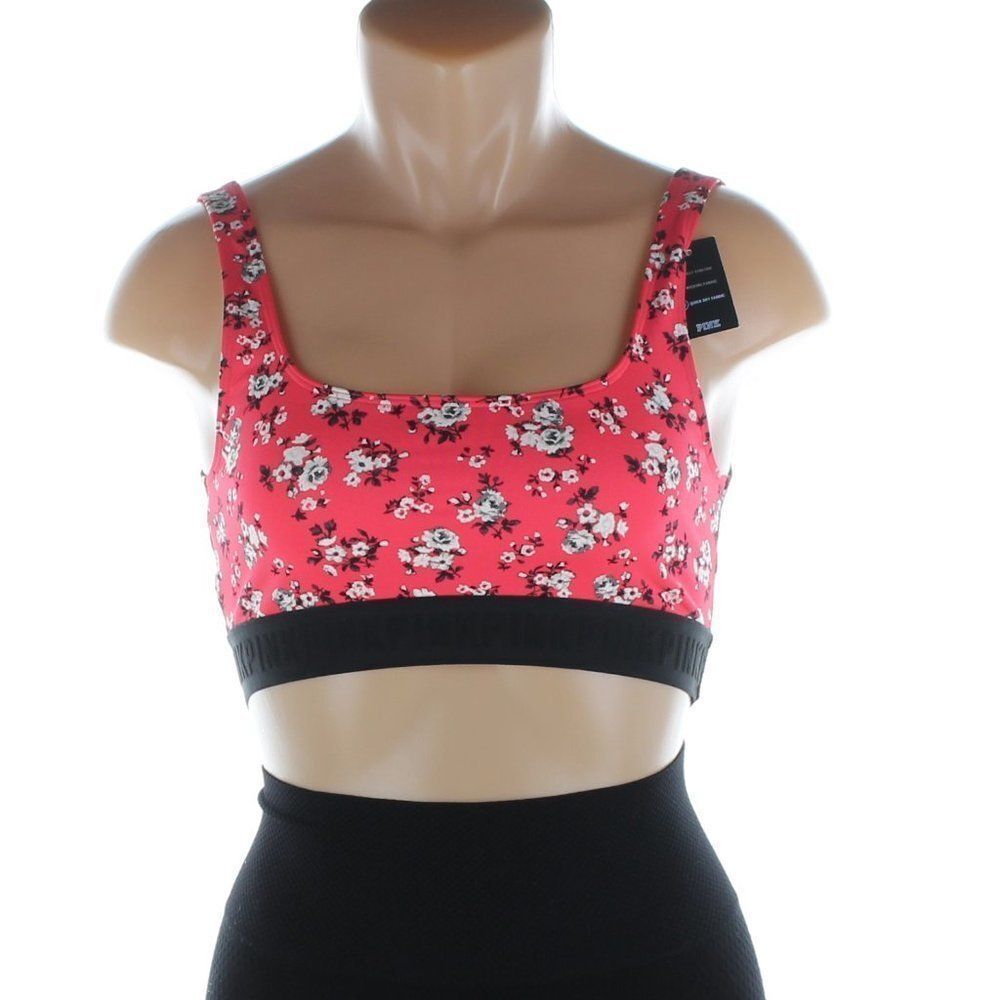 NWT PINK Victoria’s Secret Floral Mixed Print Sports Bra Red & Black S - Picture 5 of 9